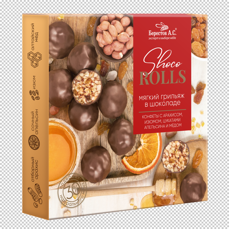  Берестов Shoco Rolls конфеты с арахисом, изюмом, цукатами апельсина и медом,  135г в Воронеже