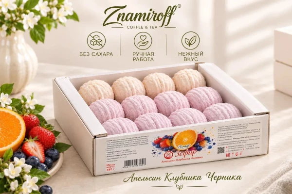 №1 Зефир БЕЗ САХАРА Ассорти №1(Апельсин-Клубника-Черника), 480г в Воронеже
