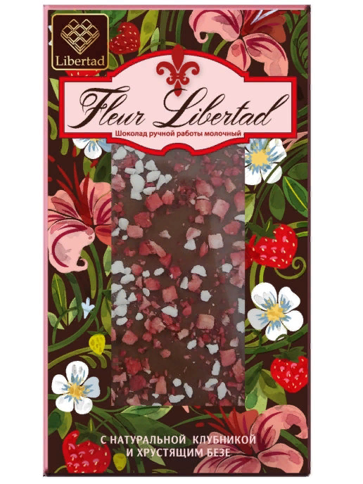 Шоколад Libertad Fleur Молочный с натуральной клубникой и хрустящим безе, 80г в Воронеже