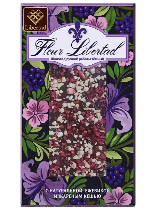 Шоколад Libertad Fleur Тёмный с натуральной ежевикой и жареным кешью, 80г  в Воронеже