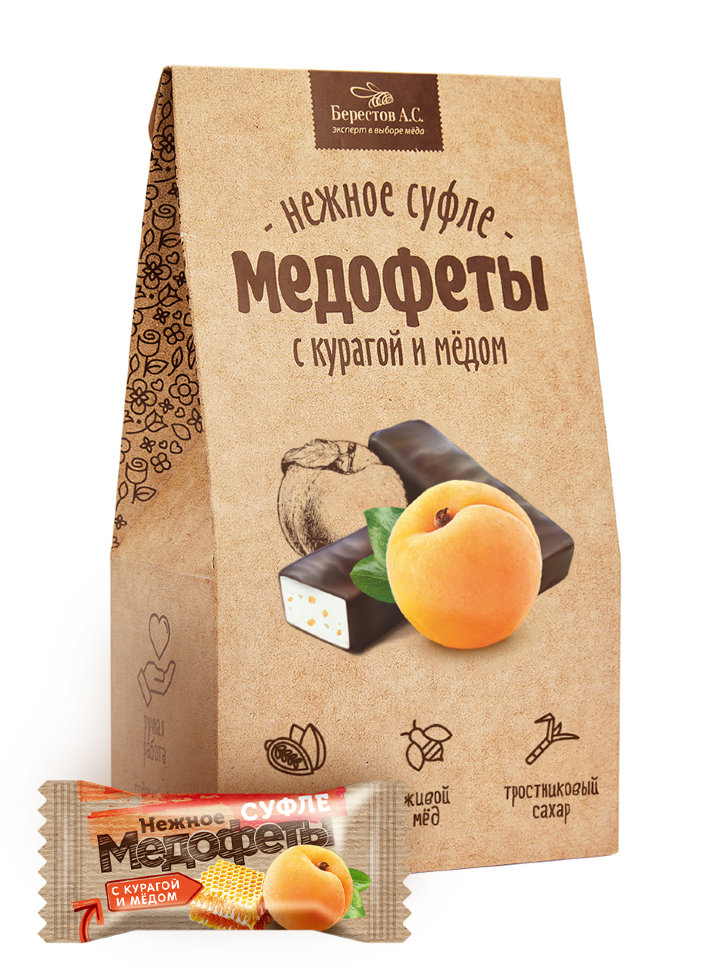 Акция!!! Медофеты с курагой и медом,(Коробка 10шт по 150г)  в Воронеже