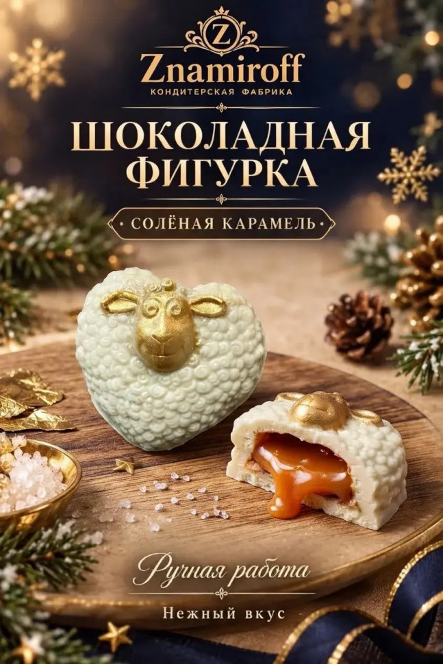  Шоколад фигурный "Овечка-сердечко" белый шоколад с начинкой солёная карамель(блок 5шт по 70г) в Воронеже