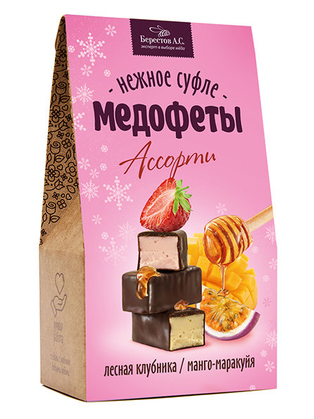  Берестов АКЦИЯ!!! Медофеты Ассорти манго-маракуйя/лесная клубника,(Коробка 10шт*150г)       в Воронеже
